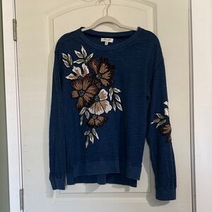 Tru Luxe Jeans Blue Embroidered Top